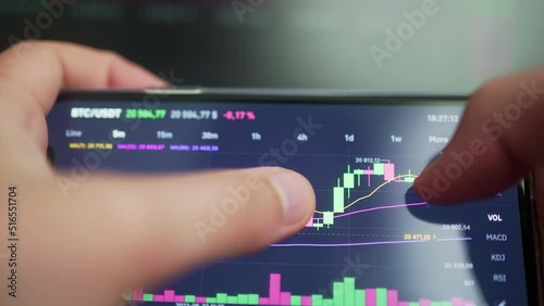 Cryptocurrency price chart on the phone screen