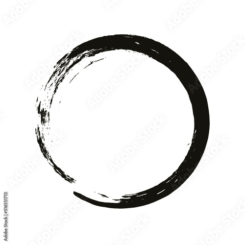 Circle ink brush stroke, black paint round frame, vector illustration