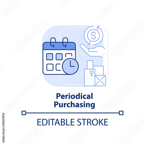 Periodical purchasing light blue concept icon. Procurement method abstract idea thin line illustration. Regular payments. Isolated outline drawing. Editable stroke. Arial, Myriad Pro-Bold fonts used