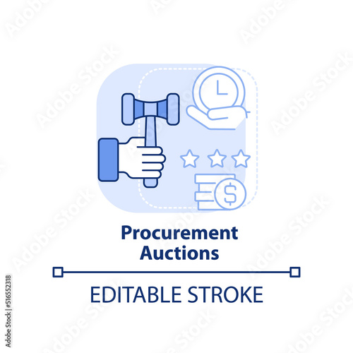 Procurement auctions light blue concept icon. Sourcing strategy abstract idea thin line illustration. Competitive market. Isolated outline drawing. Editable stroke. Arial, Myriad Pro-Bold fonts used