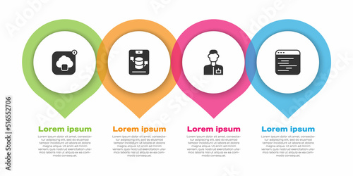 Set Cloud technology data transfer, Server, Data, Web Hosting, Analyst engineer and Software. Business infographic template. Vector