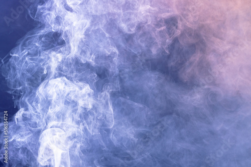 Composition of white smoke with red light on black background