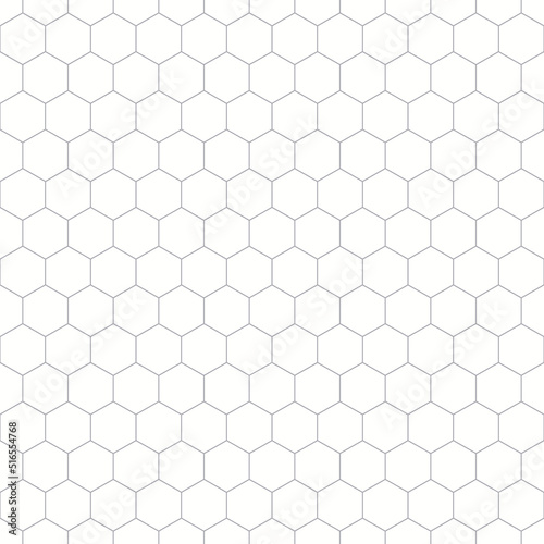 Repeated white polygons on grey background. Honeycomb wallpaper. Seamless surface pattern design with regular hexagons. Grill motif. Digital paper for page fills  web designing  textile print. Vector