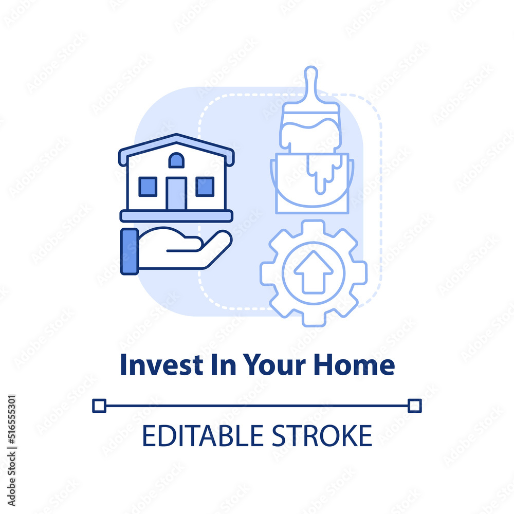 Invest in your home light blue concept icon. Protecting money during inflation abstract idea thin line illustration. Isolated outline drawing. Editable stroke. Arial, Myriad Pro-Bold fonts used