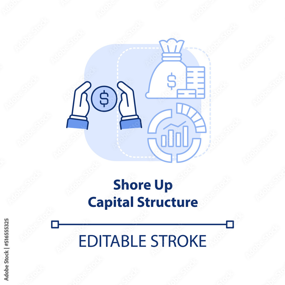 Shore up capital structure light blue concept icon. Inflation in business abstract idea thin line illustration. Isolated outline drawing. Editable stroke. Arial, Myriad Pro-Bold fonts used