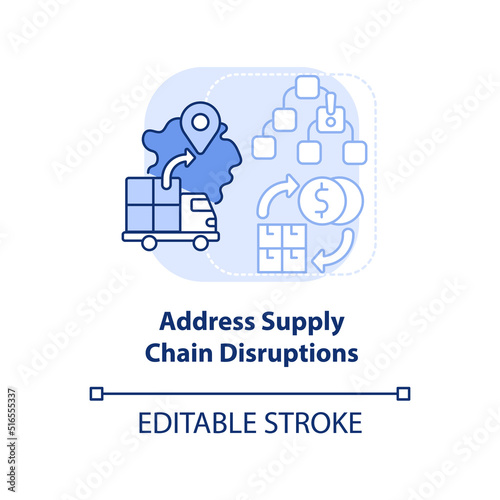 Address supply chain disruptions light blue concept icon. Inflation in business abstract idea thin line illustration. Isolated outline drawing. Editable stroke. Arial, Myriad Pro-Bold fonts used