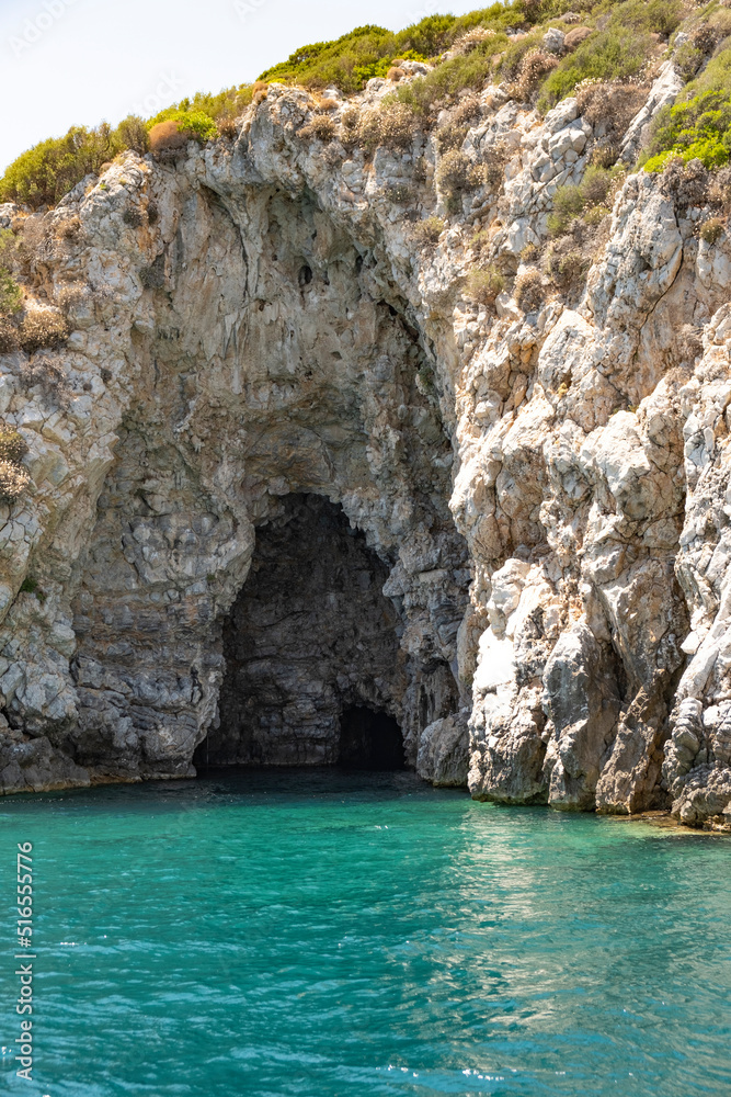 Sea Cave on The Turkish Coast of Aegean Sea.