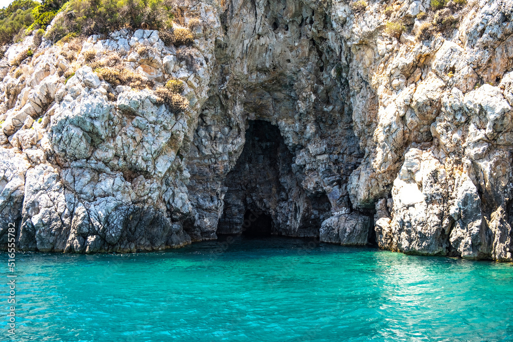 Sea Cave on The Turkish Coast of Aegean Sea.