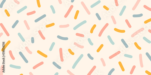 Cute abstract horizontal background with pastel colored decorative sprinkles. Multi colored confetti backdrop. Pop art style textures. Vector design layout for banners presentations, flyers, posters