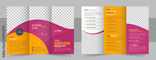 School trifold brochure design, Kids back to school education admission trifold brochure template