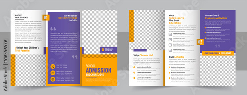 School trifold brochure design, Kids back to school education admission trifold brochure template, kids academy brochure template
