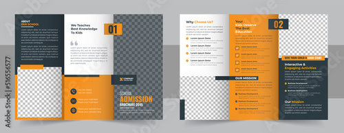 School trifold brochure design, Kids back to school education admission trifold brochure template, kids academy brochure template layout