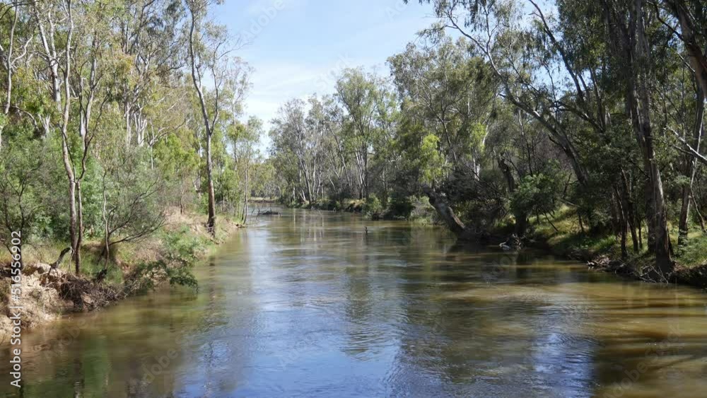 View of Scotts Creek, that connects with the Murray River at Cobram to form Quinns Island, north-east Victoria, Australia. November 2021. View of Scotts Creek, that connects with the Murray River at Cobram to form Quinns Island, north-east Victoria, Australia. November 2021.