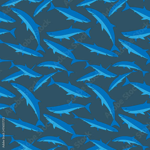 Sharks colored abstract seamless pattern. Vector background.