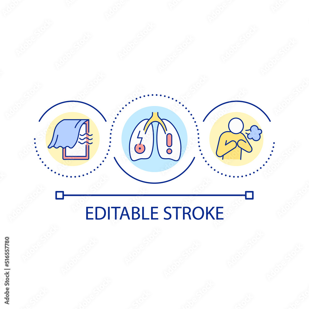 Respiratory diseases danger loop concept icon. Lung illness spreading. Infections and viruses abstract idea thin line illustration. Isolated outline drawing. Editable stroke. Arial font used