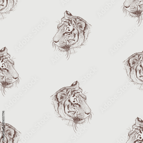 Seamless pattern of head tiger sketches
