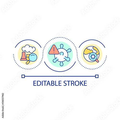 Air pollution and viruses spreading loop concept icon. Pandemic increasing. Health problems abstract idea thin line illustration. Isolated outline drawing. Editable stroke. Arial font used