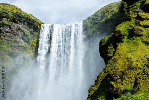  Picturesque landscape with green nature in Iceland during summer. Image with a very quiet and innocent nature.