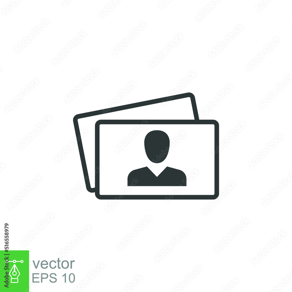 Business card vector icon. Company, management, name, blank account symbol. Man pictogram silhouette. Graphic design isolated on white background. EPS 10 Business card vector icon. Company, management, name, blank account symbol. Man pictogram silhouette. Graphic design isolated on white background. EPS 10
