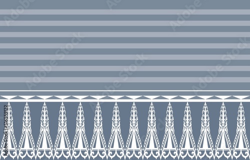 Blue vintage Thai line art geometric ethnic fabric clothes patter seamless design