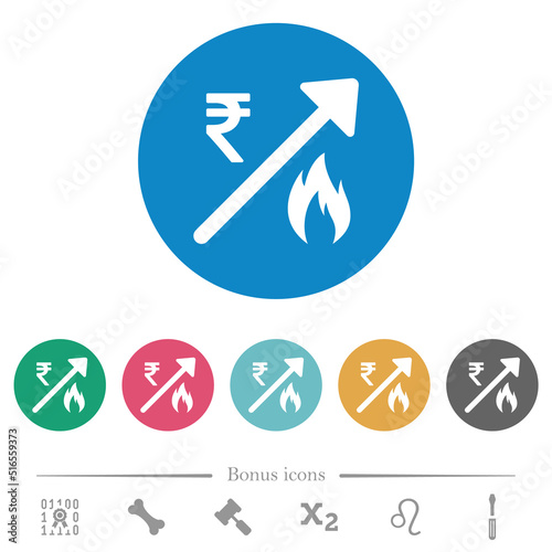 Rising gas energy Indian Rupee prices flat round icons