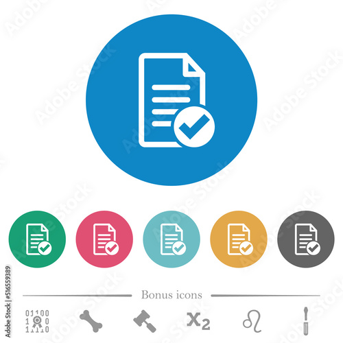 Document ok flat round icons