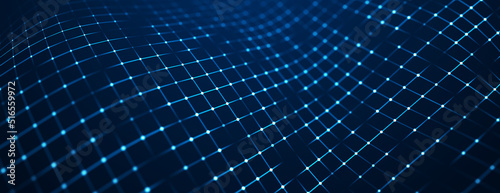 Wave of dots and lines. Network of dots. Smooth wave. Abstract gradient background. 3d rendering illustration