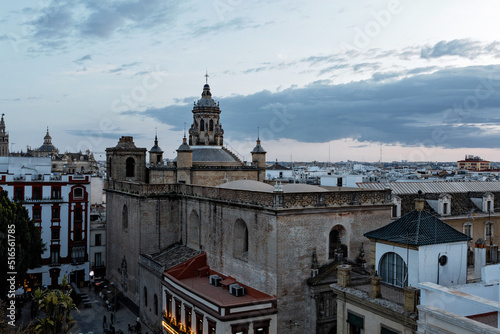 Seville view from Metropol Parasol. Setas de Sevilla best view of the city of Seville, Andalusia, Spain by night. photo