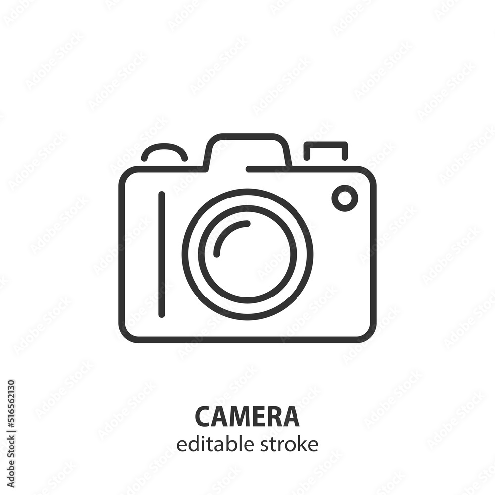 Camera line icon. Photography vector symbol. Editable stroke. Camera line icon. Photography vector symbol. Editable stroke.