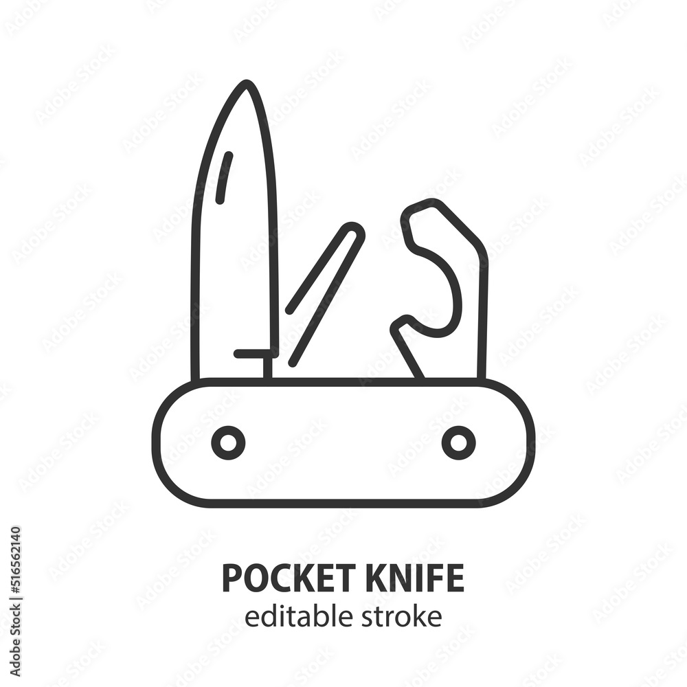 Pocket knife line icon. Multi knife vector sign. Editable stroke. Pocket knife line icon. Multi knife vector sign. Editable stroke.