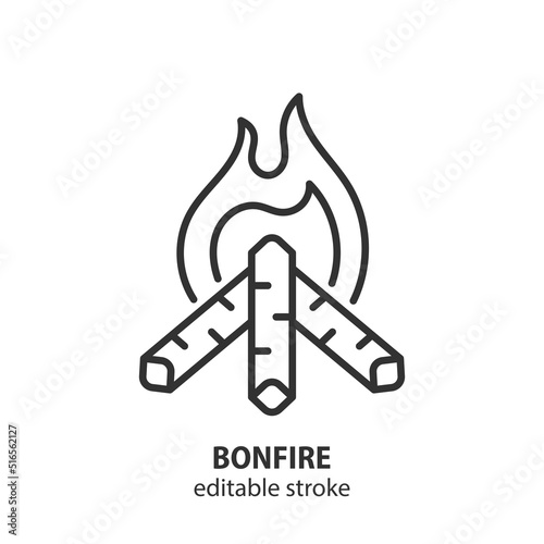 Bonfire line icon. Campfire vector sign. Editable stroke.