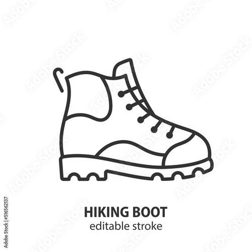 Hiking boot line icon. Track shoe vector sign. Editable stroke.