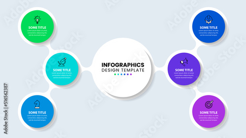 Infographic template. 6 linked circles with text