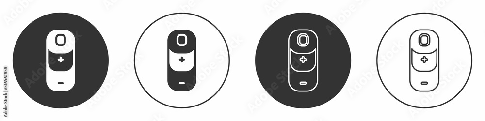 Black Battery charge level indicator icon isolated on white background. Circle button. Vector Black Battery charge level indicator icon isolated on white background. Circle button. Vector