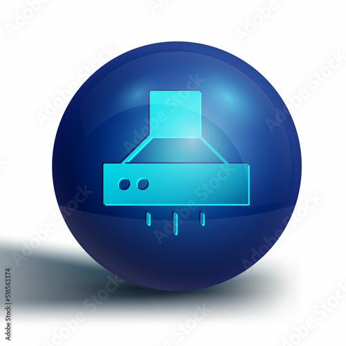 Blue Kitchen extractor fan icon isolated on white background. Cooker hood. Kitchen exhaust. Household appliance. Blue circle button. Vector