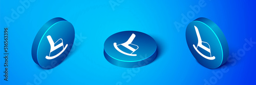 Isometric Rocking chair icon isolated on blue background. Blue circle button. Vector