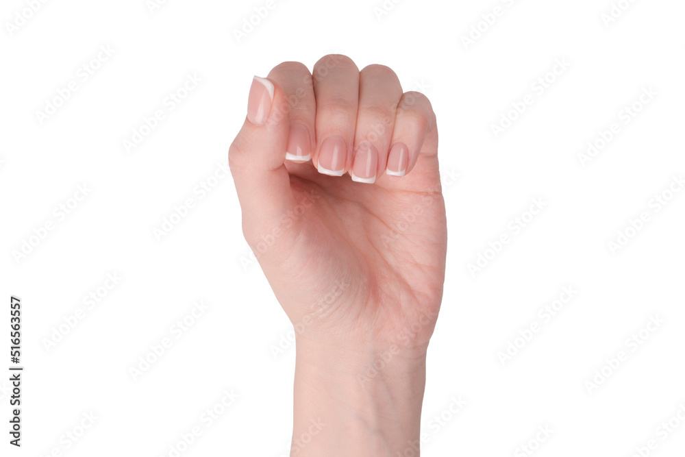 Woman hands with french manicure isolated on white bacckground. Woman hands with french manicure isolated on white bacckground.