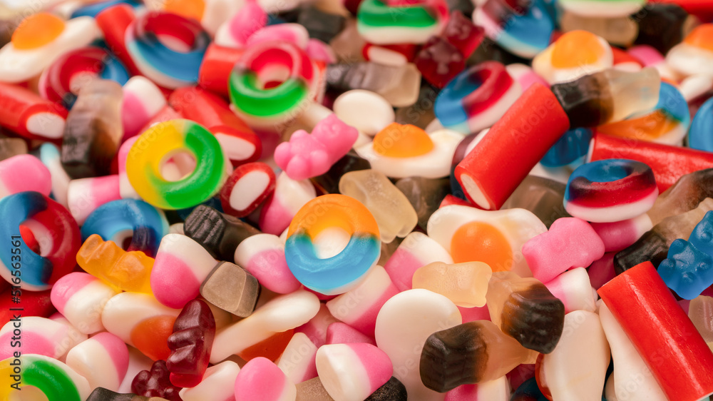 Tasty mix of jelly colorful candies.