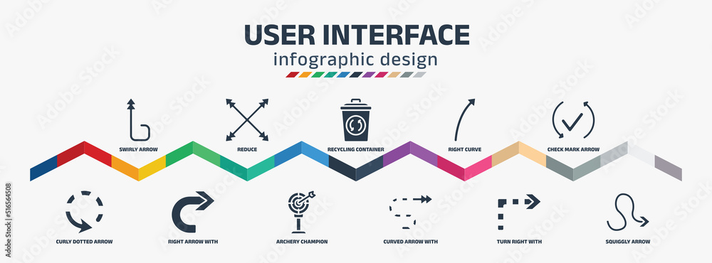 user interface infographic design template with swirly arrow, curly ...