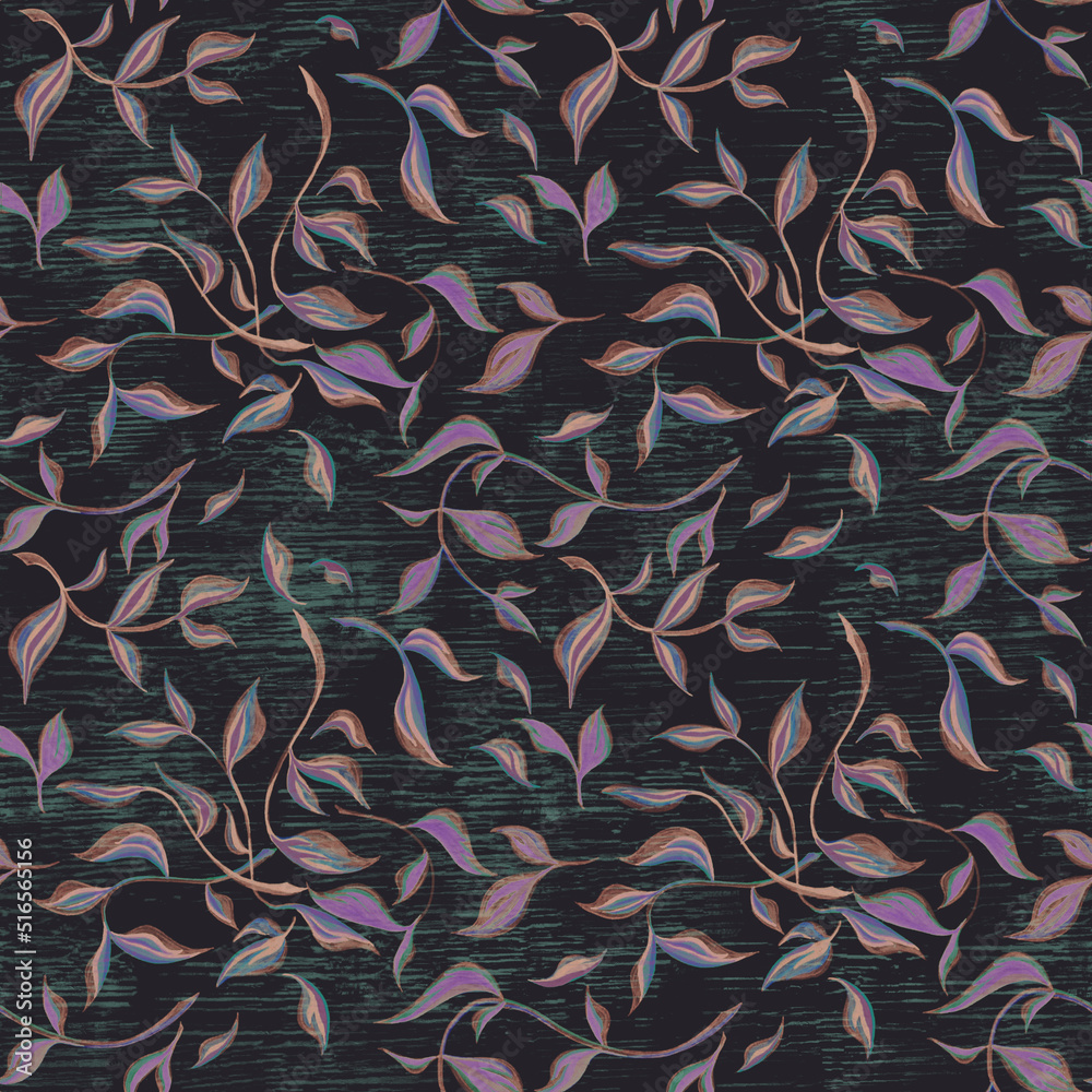 Leafs seamless pattern. Hand drawn illustration felt-tip pens isolate on black Leafs seamless pattern. Hand drawn illustration felt-tip pens isolate on black