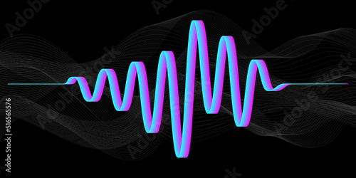 Electronic multicolored sound waves on black background. Frequency sound waveform, voice graph signal. Voice recognition concept. Vector illustration
