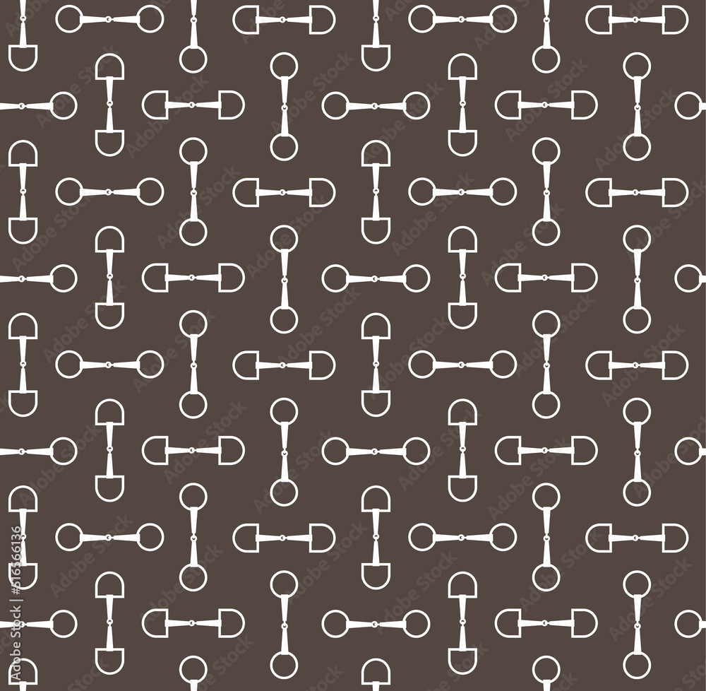 Vector seamless pattern of flat horse equestrian bit isolated on brown background