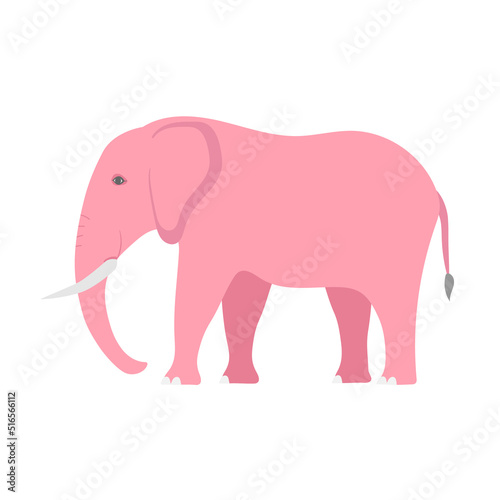 Vector flat hand drawn pink elephant isolated on white background