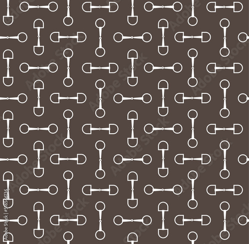 Vector seamless pattern of flat horse equestrian bit isolated on brown background