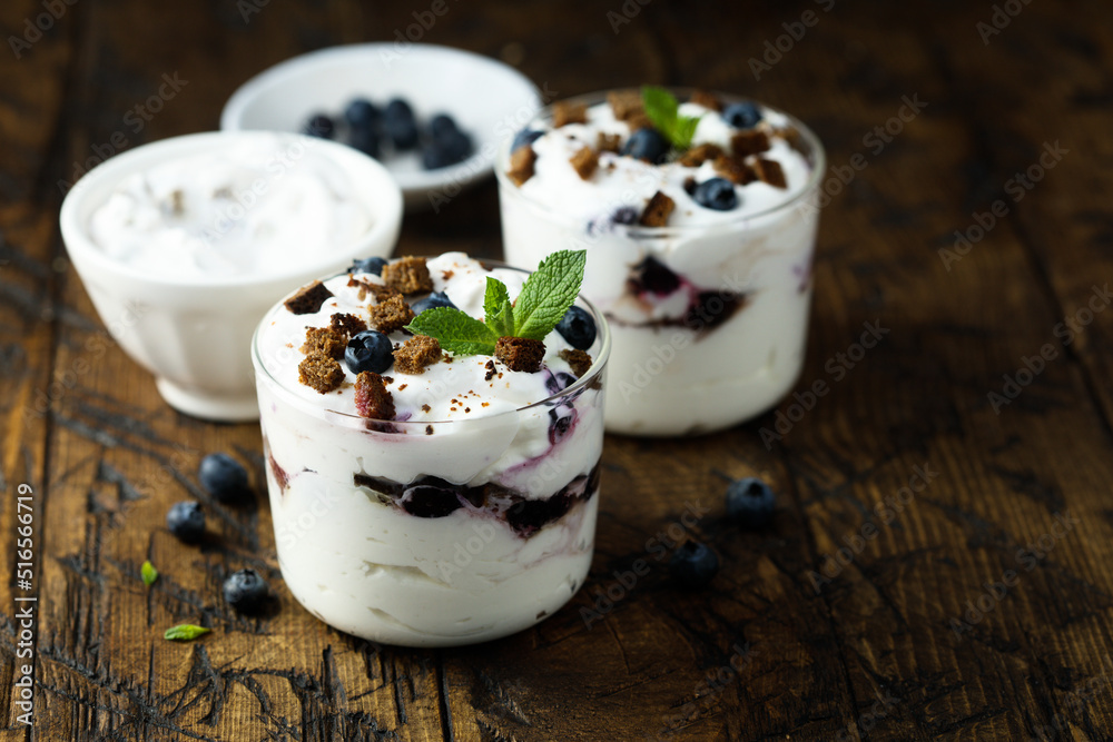 Homemade chocolate trifle with blueberry Homemade chocolate trifle with blueberry