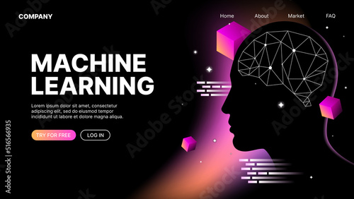 Machine Learning Web Landing Page Template. Vector illustration