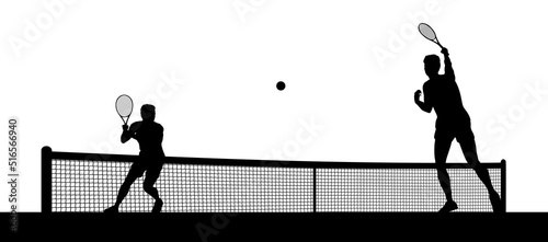 Tennis Men Playing Match Silhouette Players Scene