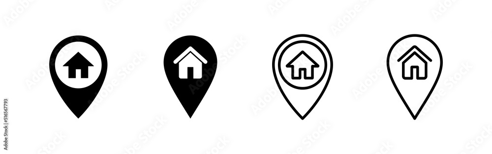 address icons set. home location sign and symbol. pinpoint address icons set. home location sign and symbol. pinpoint