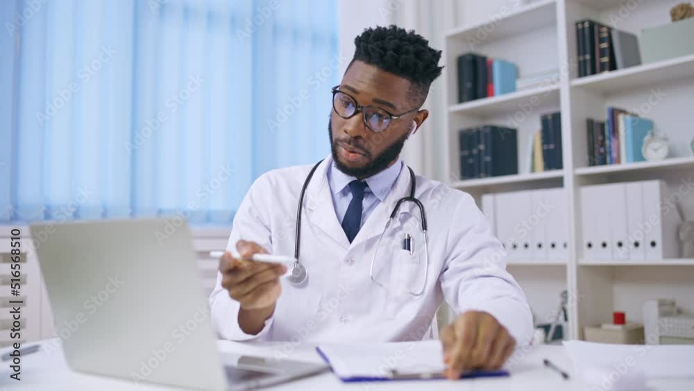 African American doctor counselling patient via video call, telemedicine sector African American doctor counselling patient via video call, telemedicine sector