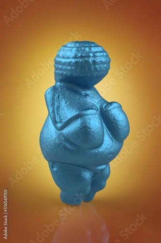 Venus of Willendorf 3d illustration. Modern metallic statue of Venus of Willendorf . Ancient motherhood and fertility symbol. photo